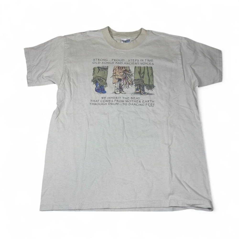 Native American Dancing Feet Quote Graphic T-Shirt‎ Beige Men's L